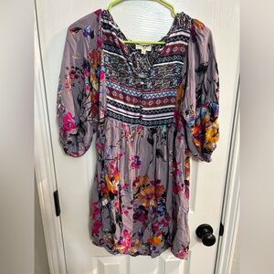 Umgee women’s size small purple floral boho 3/4 peasant tunic dress